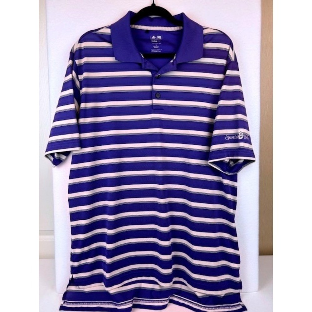 Adidas Climalite Mens Periwinkle/White Striped Golf Polo Spanish Wells Large